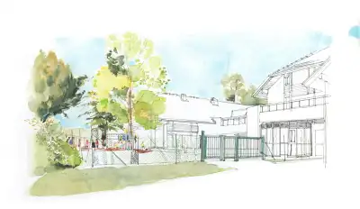 Aquarelle de l'&eacute;cole maternelle intercommunale Gruffy, M&ucirc;res et All&egrave;ves